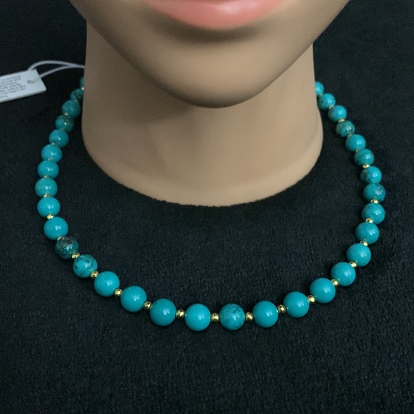 Turquoise and Gold Beaded Necklace - Picture 12 of 15